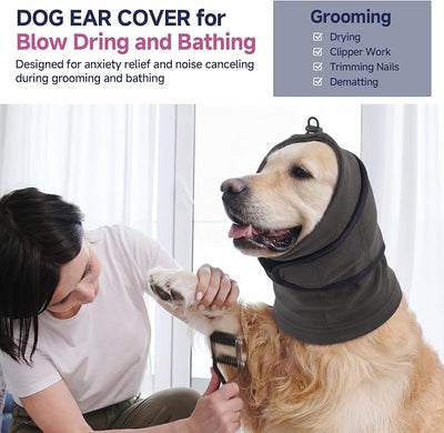 Nanaki Soft Calming Hoodie for Fireworks & Thunderstorm Noise Protection, Dog Ear Covers for Blow Drying Grooming, Dog Ear Wrap Hematoma Anti-Scratching, Snoods for Dogs Eating Drinking, Grey, M
