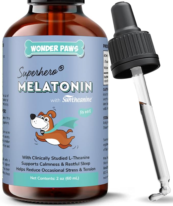 Melatonin for Dogs – with L-Theanine (Suntheanine®) – Occasional Anxiety Relief for Dogs, Stress, Calming, Relaxation & Sleep Support – Liquid Dog Melatonin 2oz (60ml)