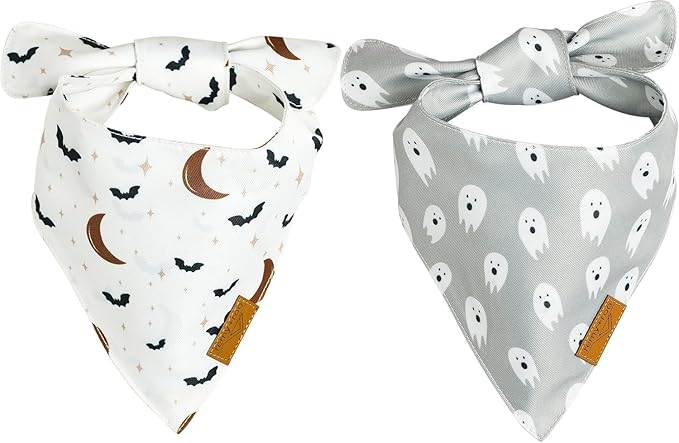 Remy+Roo Dog Bandanas - 2 Pack | Halloween Dog Bandanas Wicked Set | Premium Durable Fabric Bandanas for Dogs | Unique Shape | Adjustable Fit | Multiple Sizes Offered (Small)