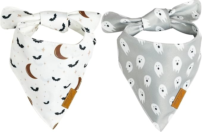Remy+Roo Dog Bandanas - 2 Pack | Halloween Dog Bandanas Wicked Set | Premium Durable Fabric Bandanas for Dogs | Unique Shape | Adjustable Fit | Multiple Sizes Offered (Large)