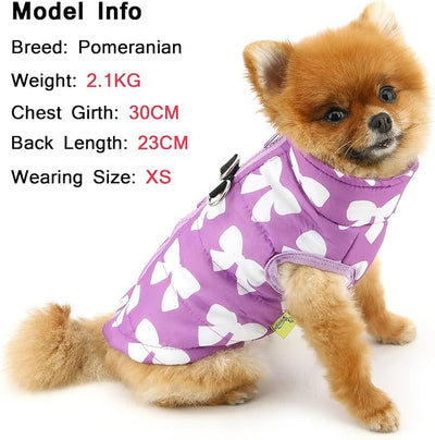 SMALLLEE_LUCKY_STORE Pet Water Resistant Winter Jacket Vest with D-Ring for Small Dog Cat Zip-up Padded Puppy Coat Chihuahua Yorkie Kitten Warm Clothes, Purple, XS