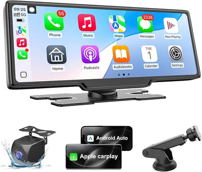HK5 Carplay Screen for Car, 10.26’’ HD Wireless Apple Carplay & Android Auto Touchscreen with Backup Camera, Car Play Screen iOS 26 Compatible, GPS Navigation/Mirror Link/Siri/FM (No Front Camera)