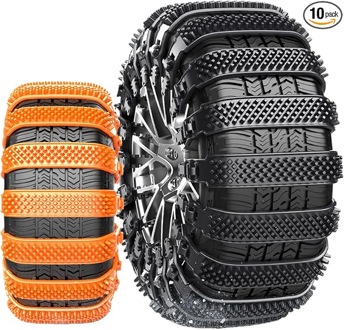 10 Pack Tire Chains, Universal Emergency Tire Chains, Adjustable Plastic Anti-skid Ties,Safety Chains for Most Cars, SUV Trucks, Safety Chains Anti-skid Chains,Reusable Portable TPU Safety Chains (10)