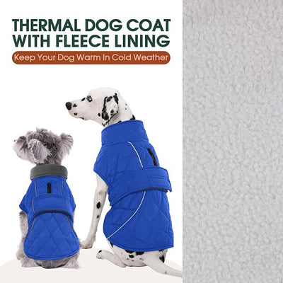 Kuoser Dog Coat, Super-Warm Dog Jacket Windproof Pet Cold Weather Coats for Extra Large Dogs, Fleece Lining Quilted Turtleneck Puppy Snowsuit Reflective Adjustable Doggie Winter Clothes, Blue, 2XL