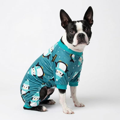 Fitwarm Cute Penguin Dog Pajamas, Dog Winter Clothes for Small Dogs Girl Boy, Cozy Dog Onesie, Soft Pet Jammies, Doggy Apparel, Teal Blue, XS