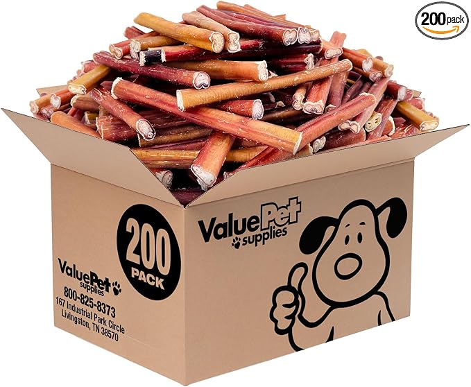 ValueBull Bully Sticks for Dogs, Medium 6 Inch, 200 Count Bulk Pack - All Natural, Grass Fed, Single Ingredient, Long Lasting Dog Treats