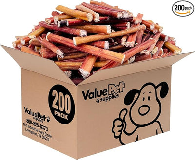 ValueBull Bully Sticks for Dogs, Medium 6 Inch, 200 Count Bulk Pack - All Natural, Grass Fed, Single Ingredient, Long Lasting Dog Treats