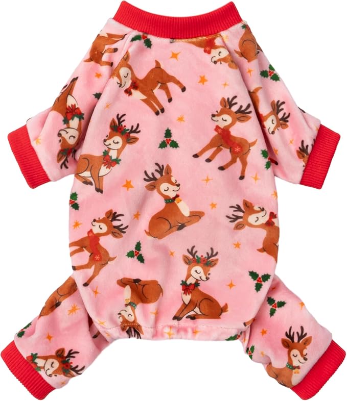 Christmas Reindeer Dog Pajamas, Christmas Clothes for Small Dogs Girl, Holiday Pet Outfit, Pink, Red, Large