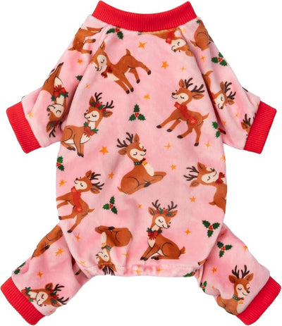 Fitwarm Christmas Reindeer Dog Pajamas, Christmas Clothes for Small Dogs Girl, Holiday Pet Outfit, Pink, Red, Medium
