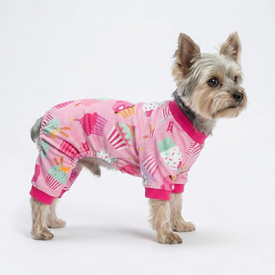 Fitwarm Cupcake Dog Pajamas, Birthday Outfit for Small Dogs Girl, Cozy Pet Onesie with Feet, Pink, XXL