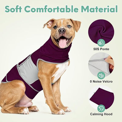 Dog Anxiety Shirt with Hood, Thunder Vest Noise-Reducing, Skin-Friendly Relief Calming Jacket for Storm, Separation, Festive Fireworks, Vet Visits, S, Purple