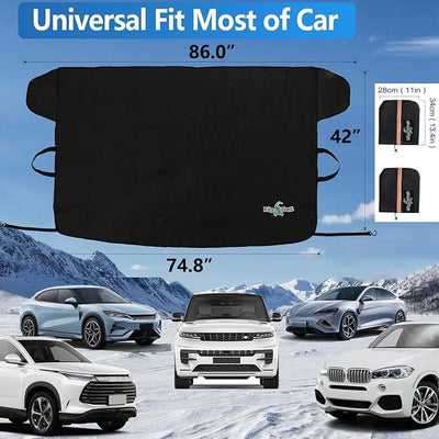 Big Ant Windshield Cover for Ice and Snow - Universal Windshield Cover Fit for Car, SUV, Truck, 600D Oxford Fabric Winter Frost Protector for Ice & Sleet, Includes 2 Side Mirror Covers, XL Black