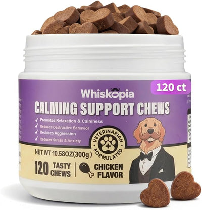 Calming Chews for Dogs Anxiety Relief Treats with Melatonin Sleep Aid Relaxing Bites Stress Relief During Fireworks, Travel, Barking, Thunder, Separation, Storms, Check-ups - 120 Ct