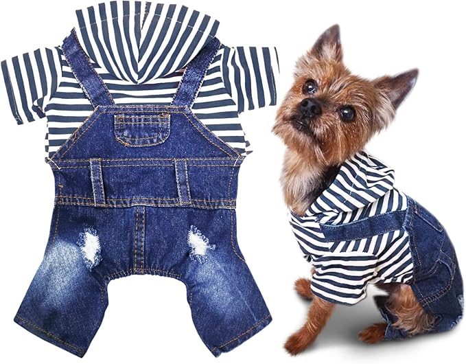 SILD Pet Denim Jumpsuit Dog Jeans Hoodies Cool Blue Coat Medium Small Dogs Classic Jacket Puppy Blue Vintage Washed Vests (XXL)