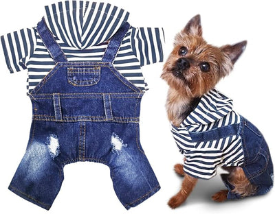SILD Dog Denim Jumpsuit Jeans Hoodies Blue Coat Medium Small Dogs Classic Jacket Puppy Cool Vintage Washed Vests