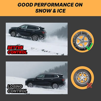 Snow Chains for Pickup Trucks, SUVs, Light Trucks, Heavy Duty Quick Fit & Easy Installation, Reusable Emergency CAM Tightener Tire Traction Chain, Set of 2 (HPC1142)