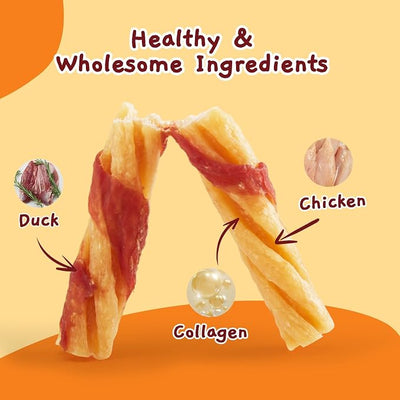 Jungle Calling 22 Count Duck Wrapped Chicken Collagen Sticks, Long Lasting Dog Chews & Bones, Digestible Rawhide Alternative, Teeth Cleaning Dog Treats for Small Medium Dogs, 14.1oz（5 Inch）