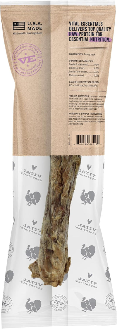 Vital Essentials Freeze-Dried Raw Turkey Neck Dog Treat & Natural Chew, 2-Pack | Single Ingredient Dog Treat for Medium Chewers | Made in USA