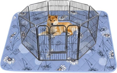 IEUUMLER Washable Pee Pads for Dogs, 1 Pack Non-Slip & Waterproof Pack Whelping Pad, Reusable Washable Puppy Potty Training Pad with Fast Absorbent for Playpen EU007 (Gray Blue Daisy, 48"X48"-1pcs)
