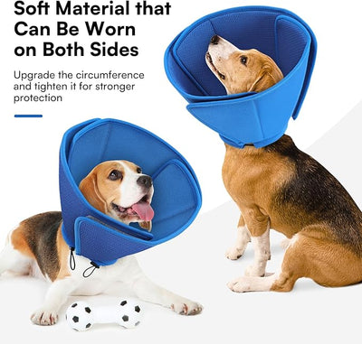 Queenmore Soft Dog Cones for Large Dogs,Comfy Dog Cone for Dogs to Stop Licking After Surgery,Adjustable Pet Cone Alternative for Wound Healing,Blue,X-Large