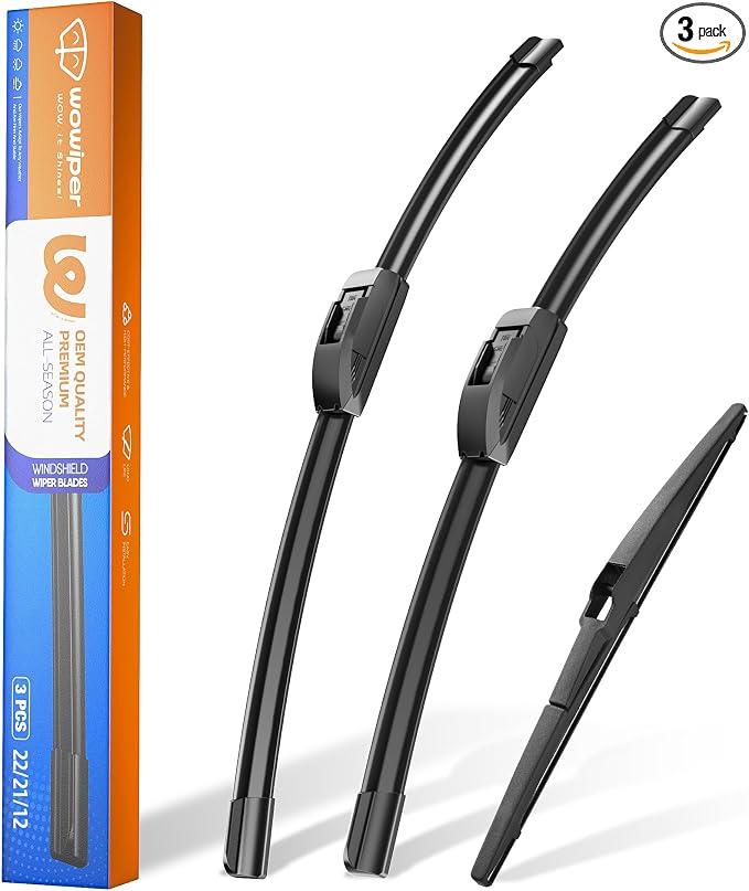 22"+21" Windshield Wiper Blades with 12" Rear Wiper Replacement for Dodge Durango 2011-2019 2020 2021 2022 2023/Jeep Grand Cherokee 2011-2013-OEM Quality All-Weather J Hook Wipers(Set of 3)