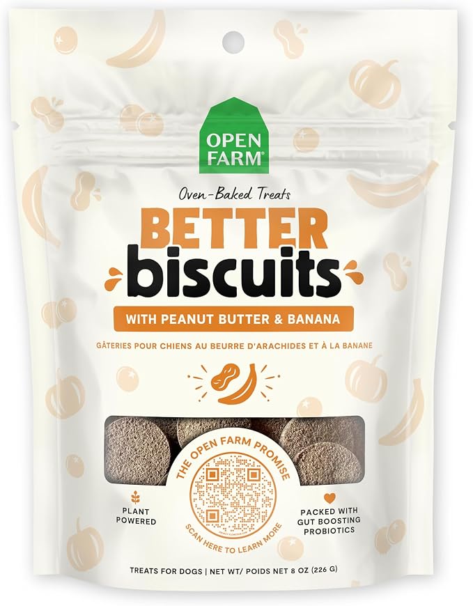 Better Biscuits, Oven Baked Dog Treats with Probiotics, Peanut Butter & Banana Recipe, 8oz Pouch