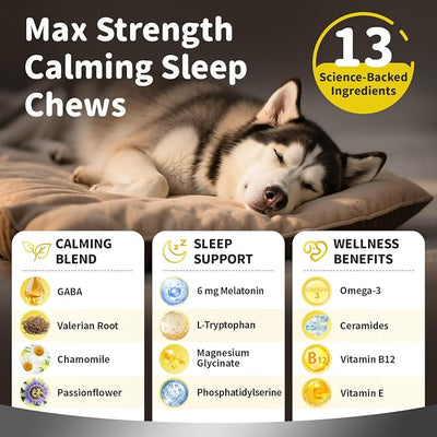 Melatonin for Dogs - Advanced Dog Calming Chews for Restful Sleep & Emotional Support, Calming Treats for Dogs Relaxation, Stress Anxiety Support - Separation, Thunder, Fireworks, Bacon Flavor, 2 Pack