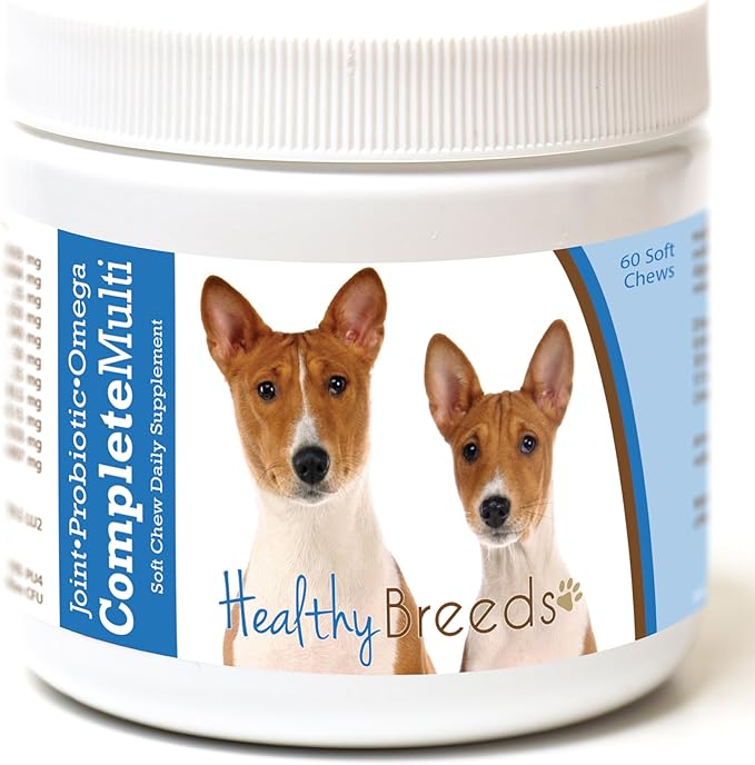 Basenji All in One Multivitamin - Complete with Probiotics, Glucosamine, Chondroitin & Omegas - 60 Soft Chewy Treats