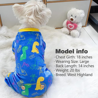 KYEESE Dog Pajamas Comfy Clothes Stretchy Pet Onesie Outfit Velvet Coat with Dinosaur Soft Dog Pjs Doggie Jammies for Small Dogs Boy Girl, X-Large
