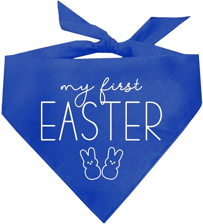 My First Easter Dog Bandana | 100% Cotton Adjustable Triangle | Made in USA | Easter Bunny | Egg Hunt| Funny Outfit Prop Photoshoot |Royal, One Size (392)