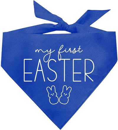 My First Easter Dog Bandana | 100% Cotton Adjustable Triangle | Made in USA | Easter Bunny | Egg Hunt| Funny Outfit Prop Photoshoot |Royal, X-Small (392)