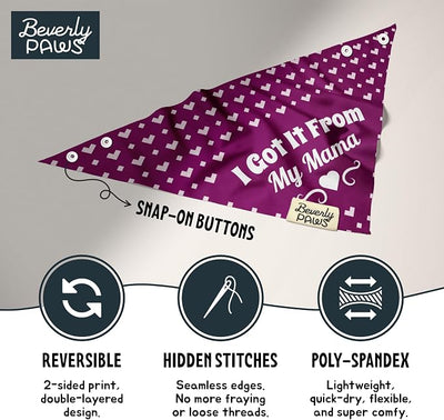 Funny Snap-On Dog Bandana for Small Medium Large Pets, Dogs Cats Adjustable Handkerchief Scarf for Girl & Boy, Cute Puppy Apparel & Accessories (Got It from My Mama, Medium)