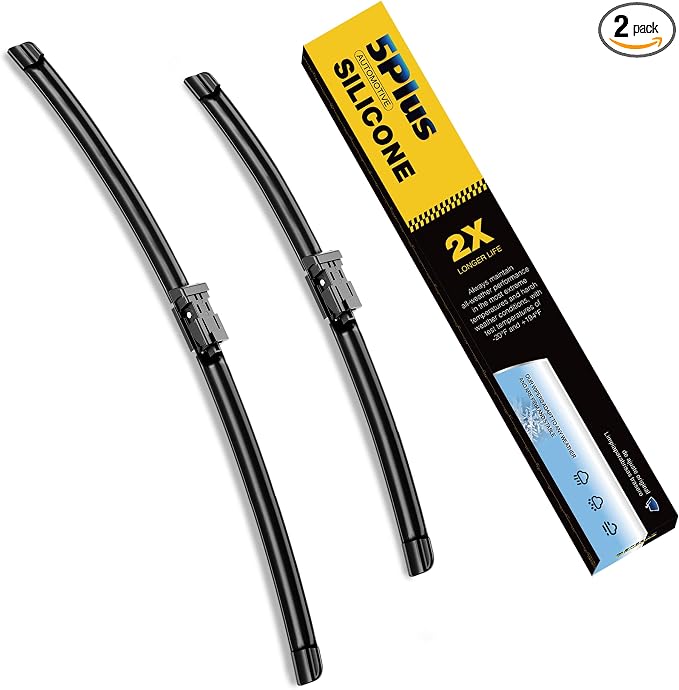 5 PLUS Premium Silicone Wiper Blades 26"+15" Front Fit Top Lock Arms 2-PACK | 5 PLUS Wipers Fits 2011-2019 Ford Fiesta, Waterproof Rain Wiping, Streak-Free Visibility, Long Lasting Harsh Weather Design