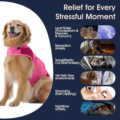 IECOii Dog Thunder Jacket Anxiety Calming Vest, Comfort Storm Anxiety Relief Coat with Adjustable Snug Fit, No Medicine or Training Needed, Lightweight Easy On Calming Shirt for Dogs Large, Rosered, L