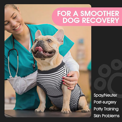 FUAMEY Dog Recovery Suit Male,Dogs Surgery Neuter Suits Puppy Spay Shirts for Female Protect Dog's Skin Anti Licking Abdominal Wounds Doggie Onesie Pet Bodysuit Alternative to Cone Gray Stripes S