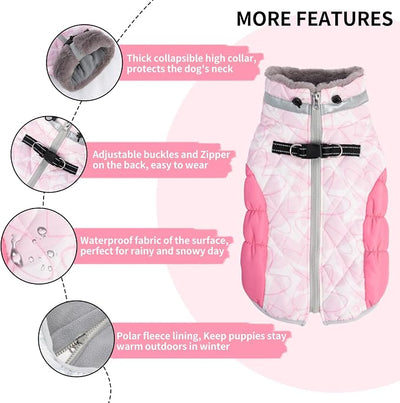 CuteBone Cozy Waterproof Thick Dog Winter Coat Doggie Jacket Warm Pet Clothes Comfortable Puffer Dog Vest for Small Medium Large Dogs with Harness Hole YRFN14L