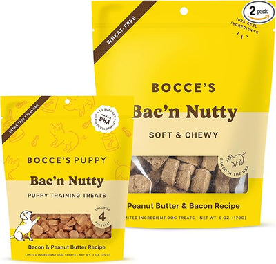 Bocce's Bakery Bac’n Nutty Cookie + Training Dog Treat Bundle – Natural, Wheat-Free Soft & Chewy Cookies Made with Real Ingredients and Baked in The USA – 2 Pack Bundle