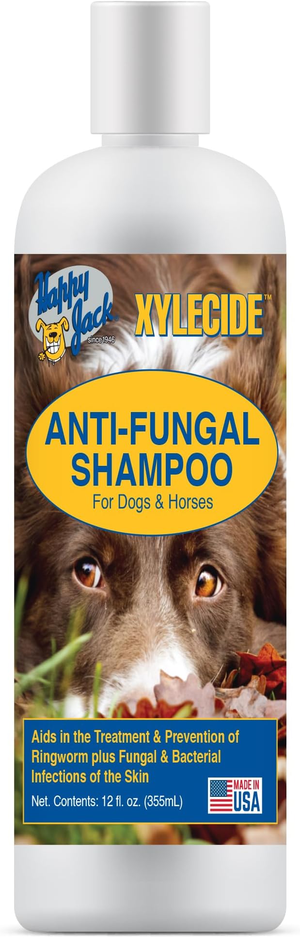 Happy Jack Xylecide Medicated Dog Shampoo for Itch Relief & Ringworm Control Fast-Acting Skin Care for Hot Spots, Dermatitis, Dandruff & Eczema Vet Trusted Dog Shampoo for At-Home Treatment (12 oz)
