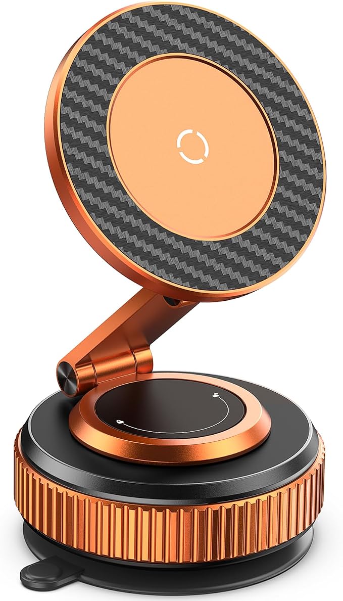 Jononser Magnetic Car Phone Mount,Zinc Alloy Foldable Holder with Strong Nano-Gel Adhesion & N52 Magnet, 360° Adjustable Dashboard/Windshield Phone Holder for iPhone 17/16/15/14/13/12,Golden Orange