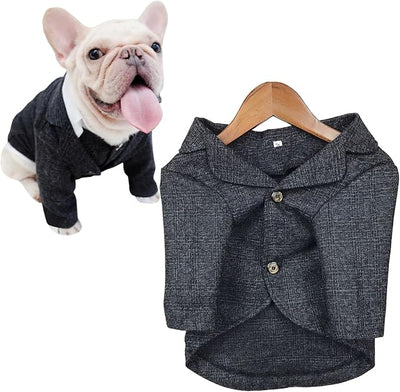 Dog Clothes Pet Plaid Suit Dog Tuxedo Costumes, Formal Gentleman Apparel Vest, Wedding Party Birthday Wear French Bulldog Pug Teddy Terrier Pup(Black Coat, XS)