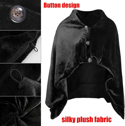 USB Heated Shawl Electric Heated Blanket Plush Flannel Blanket,Electric Heated Shawl Blanket Battery Operated USB Cordless Wrap,with 3 Heat Level Setting for Car Office Home Travel,Black