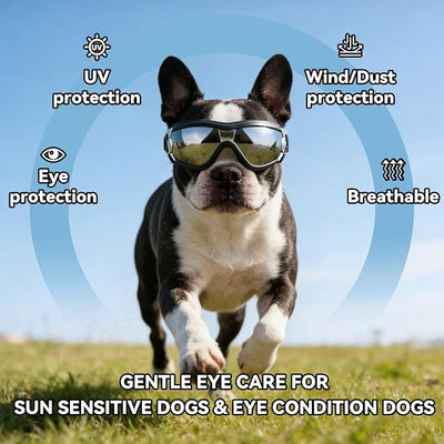 Enjoying Dog Sunglasses Medium-Small Breed, UV Protection Dog Goggles for Medium Dogs, Windproof Dust-Proof, Dog Eye Protection for Outside Cycling Driving, Adjustable Straps, Black
