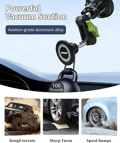 Magnetic Car Phone Holder, Ultra Stable Windshield Phone Mount, Strong Suction Cup & Powerful Magnetic, 360° Rotatable, Durable Premium Aluminum Alloy, for All Vehicles & All Smartphones