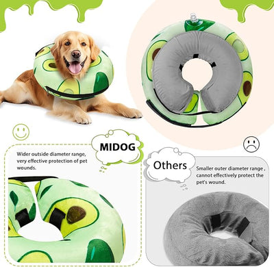 MIDOG Inflatable Dog Cone Alternative for After Surgery - Soft Protective Donut Collar Prevents Licking, Comfortable Recovery E-Collar Alternative for Small Medium Large Dogs (Avocado,M)