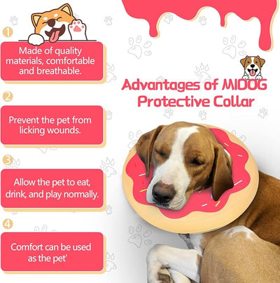MIDOG Soft Inflatable Dog Cone, Donut E-Collar Alternative for After Surgery, Prevents Licking, Allowing Normal Eating & Vision, Comfortable Recovery Collar for Small Medium Large Dogs & Cats, Pink-M+