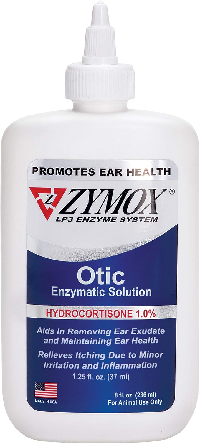 Otic Enzymatic Solution for Dogs and Cats to Soothe Ear Infections with 1% Hydrocortisone for Itch Relief, 8oz
