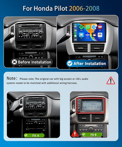 Car Stereo for Honda Pilot 2006 2007 2008 Wireless Carplay Android Auto,9" Touch Screen Radio, Android 15/GPS/5G WiFi/EQ DSP Audio/Bluetooth/SWC/Backup Camera 4Core+64G