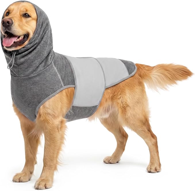 Dog Thunder Vest, Anxiety Relief Shirt with Noise-Reducing Hood, Calming Wrap, Gentle Compression Jacket for Thunder Storm, Fireworks Separation Stress, Fireworks,S, Black