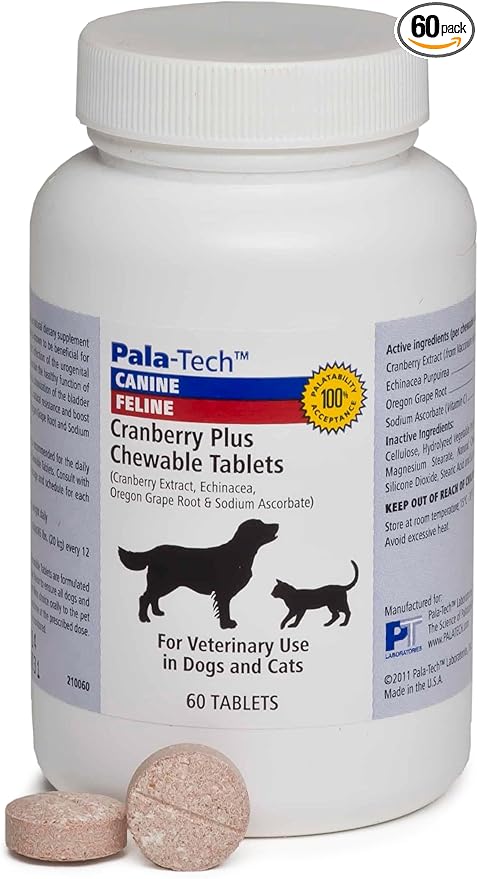 Cat & Dog UTI Treatment - Cranberry Supplement for Dogs&Cats 60 Chewable Tablets for Urinary Tract Infection & Bladder Stone Prevention, Canine Incontinence Support Made in USA