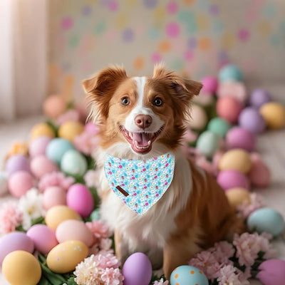 Easter Dog Bandana - Cute Blue Bunny Dog Neck Scarf, Soft Spring Pet Bib for Puppy Kitten, Easter Photo Dogs Cats Prop for Daily Use Parties & Pet Photography S